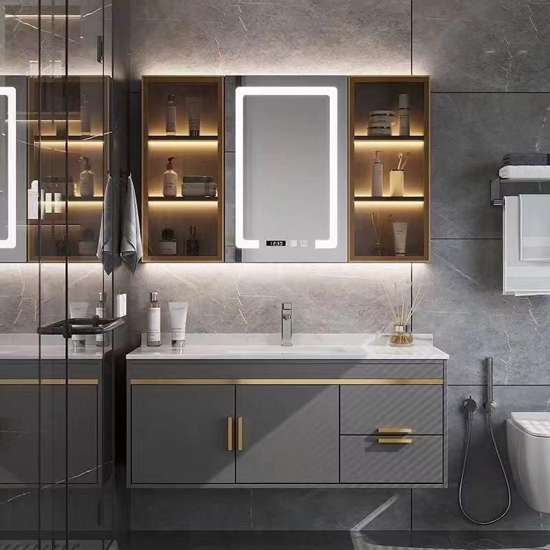 Light Luxury Rock Plate Bathroom Vanity Modern Simple Toilet Wash Wash Face Hand Basin Cabinet Combination Bathroom Intelligent Mirror