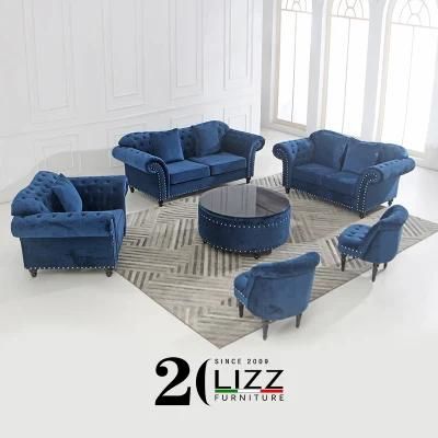 Classical Chesterfield Sofa Modern Living Room Furniture Velvet Fabric Sofa Set