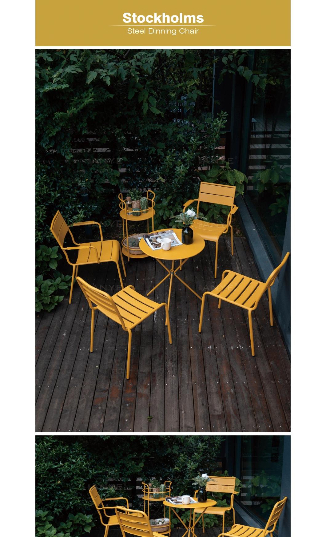 Backyard Outdoor Casual Furniture Metal Slats Stackable Coffee Side Chair with Modern Design