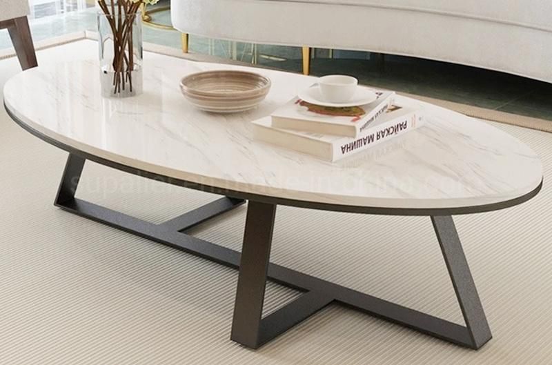 Italian Modern Oval Shape Marble White Coffee Table