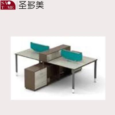 Modern Two-Person Card Position Office Furniture with Support Cabinet Desk