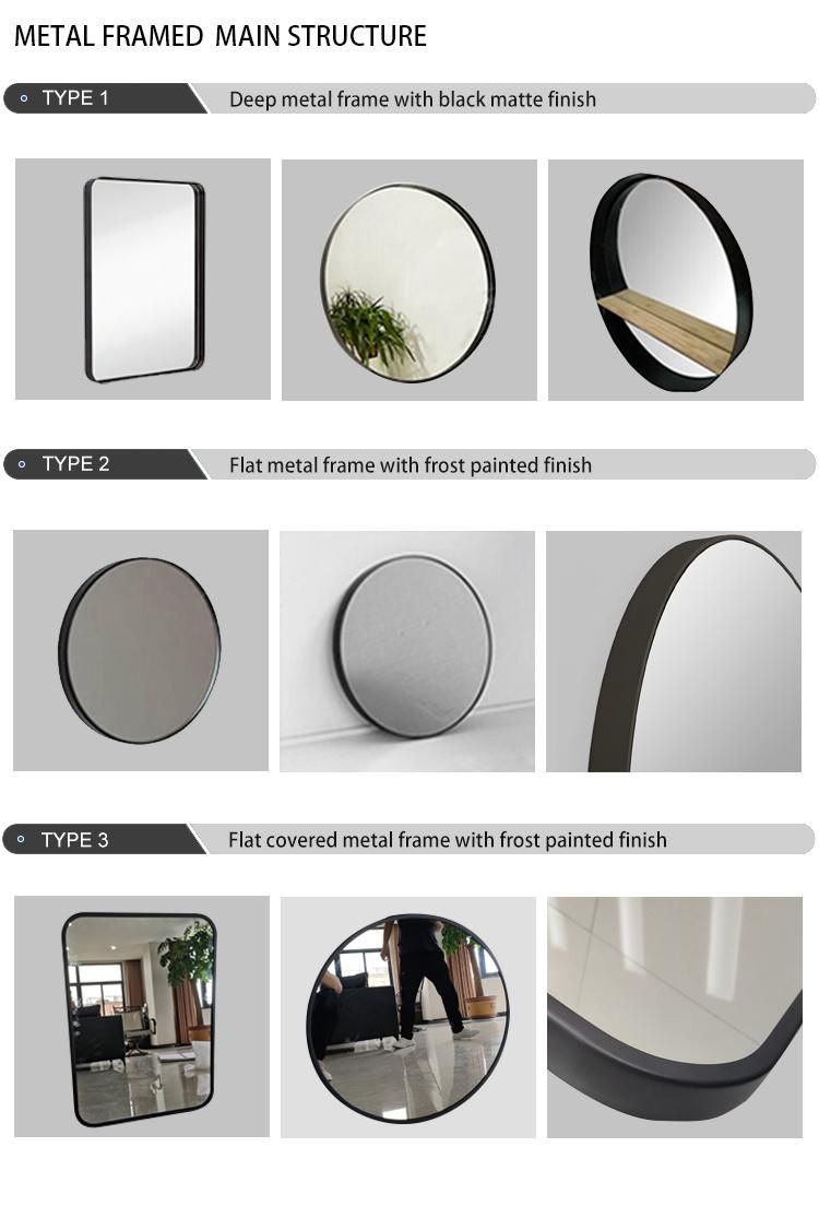 Jinghu China Factory High-Quality Wall Mounted Iron Aluminum Stainless Steel Framed Bathroom Mirror Home Decoration Furniture Mirror