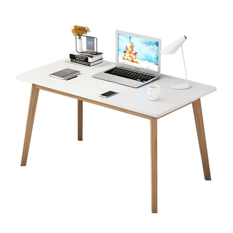 Simple Wooden Writing Desk - Freestanding Modern PC Laptop Computer Workbench with Solid Wood Legs for Home Office