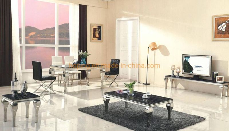 Dining Room Furniture Luxury Modern Black Marble Top Coffee Side Table with Metal Stainless Steel Frame