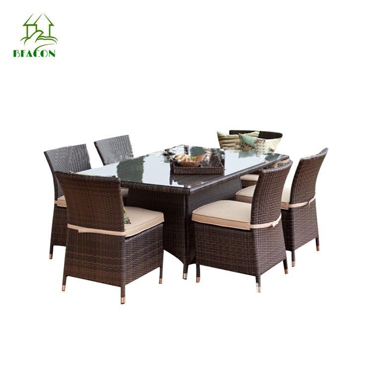 Garden Patio Modern Outdoor Dining Table 6 Seats PE Rattan Aluminum Frame Chair Dining Furniture Set