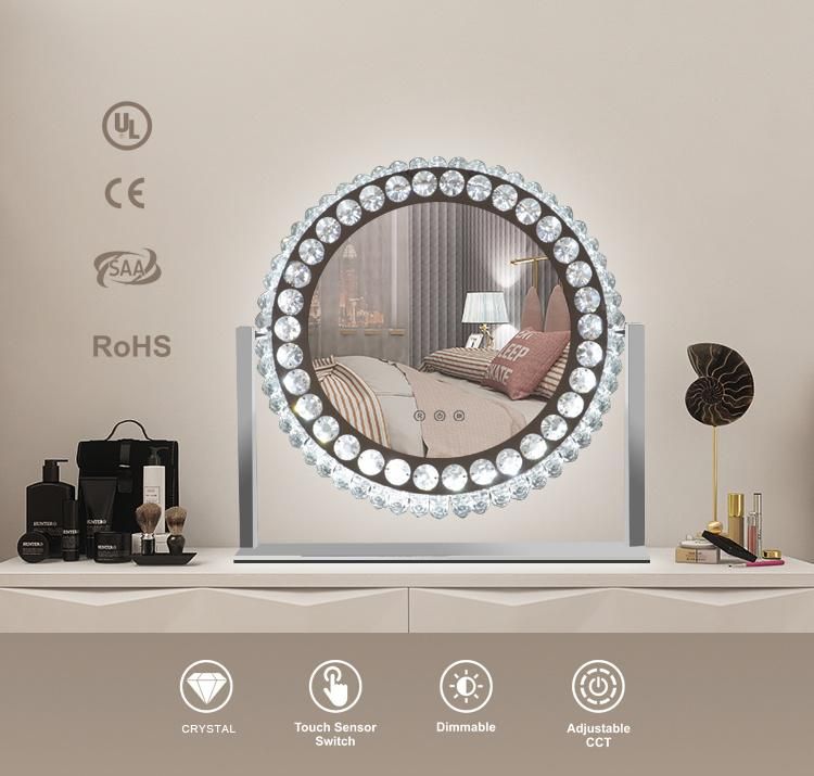 Home Furniture Luxury Round Desktop Diamond Crystal Makeup Mirror