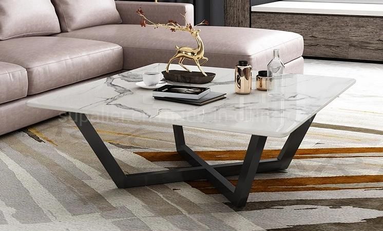 European Style Marble Gold Square Coffee Table for Hotel