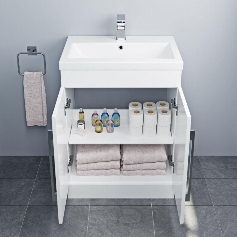 Bathroom 600mm Vanity Unit Only Modern Storage Cabinet Furniture Gloss White