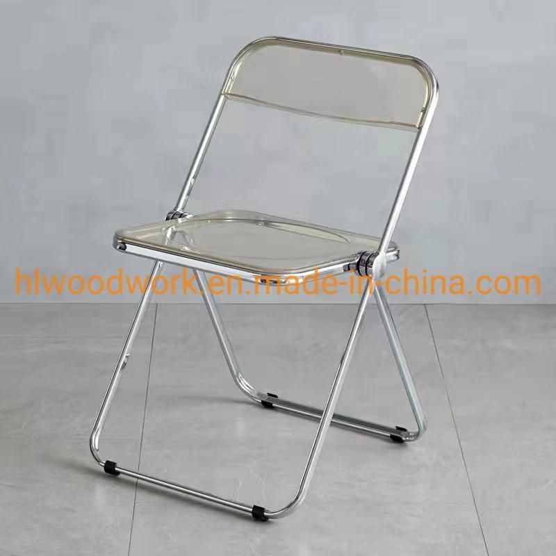 Modern Transparent Brown Folding Chair PC Plastic Dining Room Chair Chrome Frame Office Bar Dining Leisure Banquet Wedding Meeting Chair Plastic Dining Chair