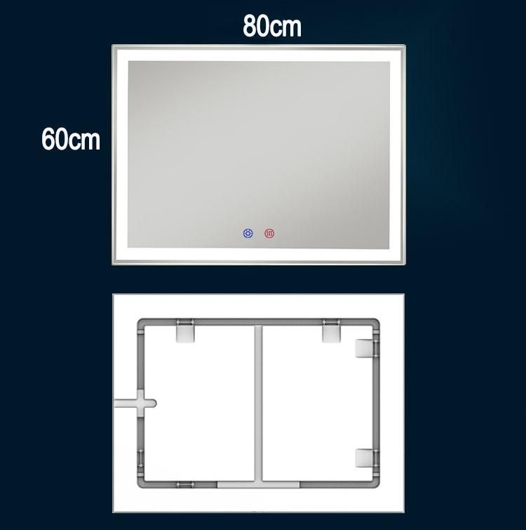 Square Digital Lighted Cosmetic Mirror for Bathroom Wall