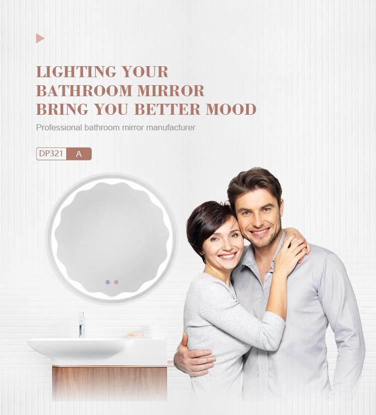 Round Illuminated LED Bathroom Beauty Wave Wall Mirrors Anti-Fog