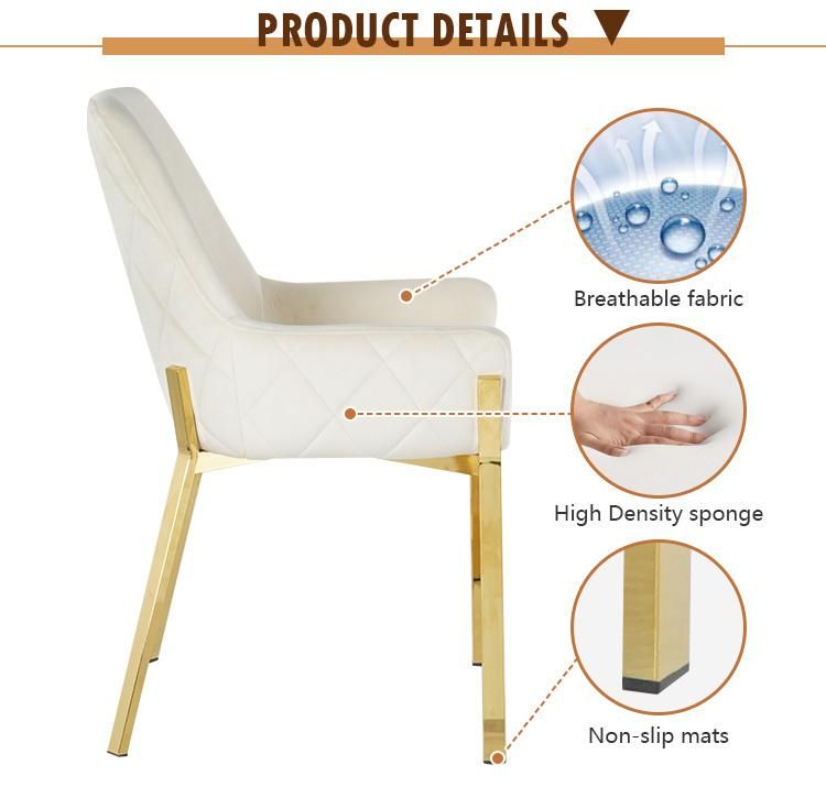 Modern Hotel Comfortable Restaurant Gold Legs High Back Velvet Dining Chair