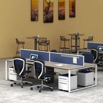 Industry Style Office Table Design Steel Frames Parts White 4 Person Office Desk Modern for Staff Workstation