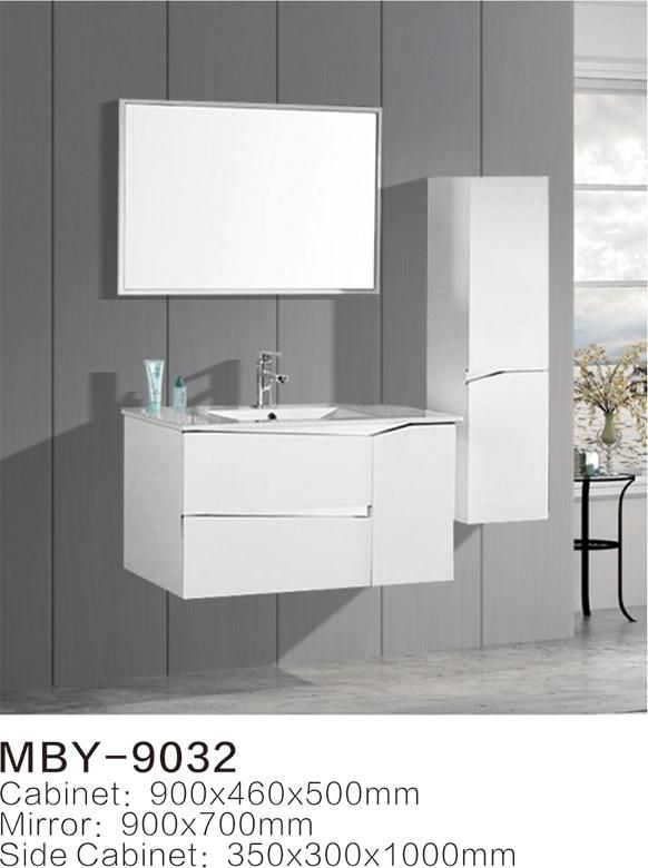 Hotel European Modern Wall-Hung PVC Bathroom Vanity with LED Mirror