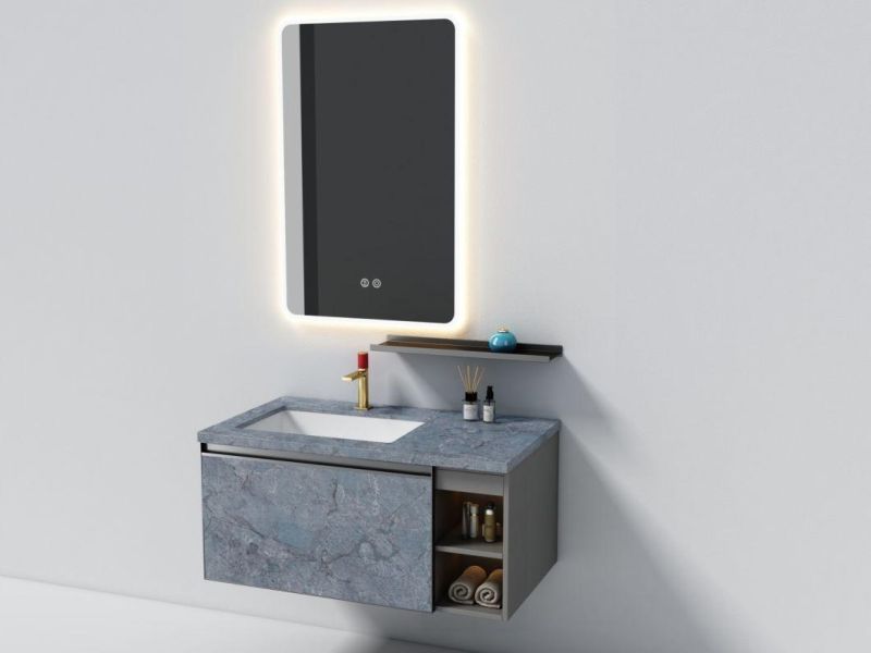 Modern Customizable Optional Melamine Bathroom Cabinet Whit Side Cabinet and LED Mirror Bathroom Vanity