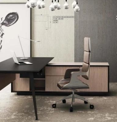 Hot Sales Modern L Shaped Wooden Office Furniture Executive Table with Side Cabinet