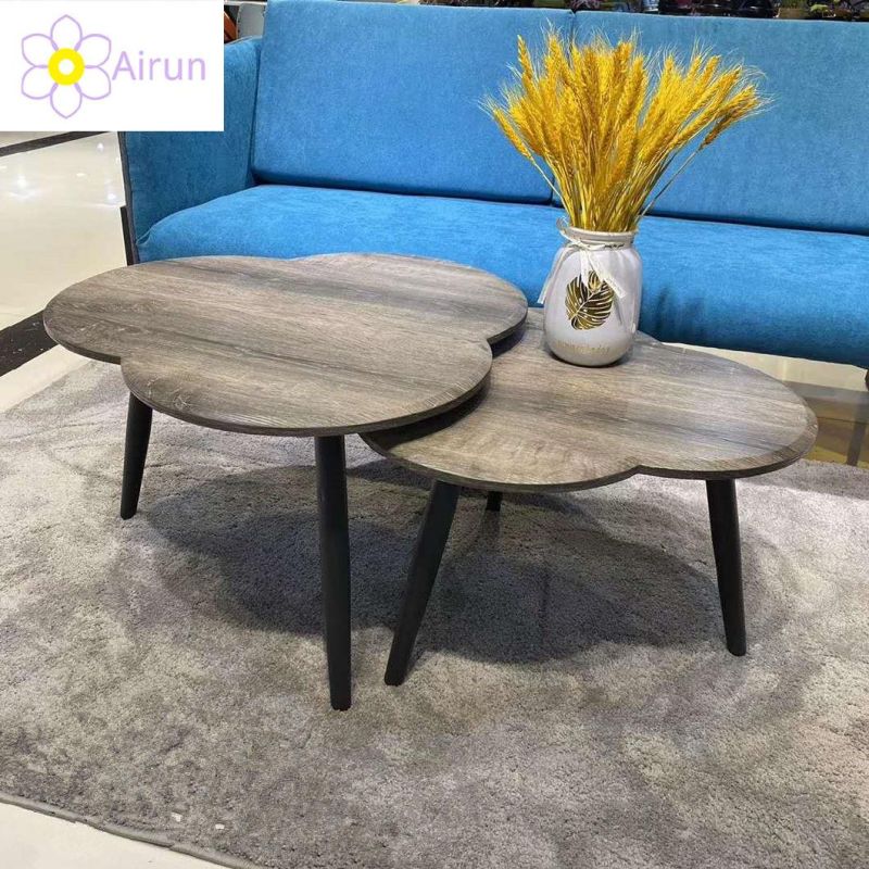 Nordic Modern Living Room Furniture Marble Look Wood MDF Coffee Table Set with Metal Leg