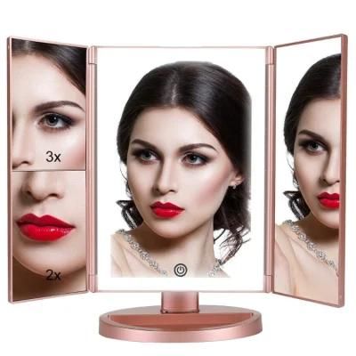 Trifold LED Lighted Makeup Cosmetic Mirror with Magnification