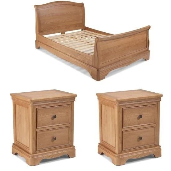 Oak Sleigh Bed with Storage + 2 Bedsides Home Furniture Sets