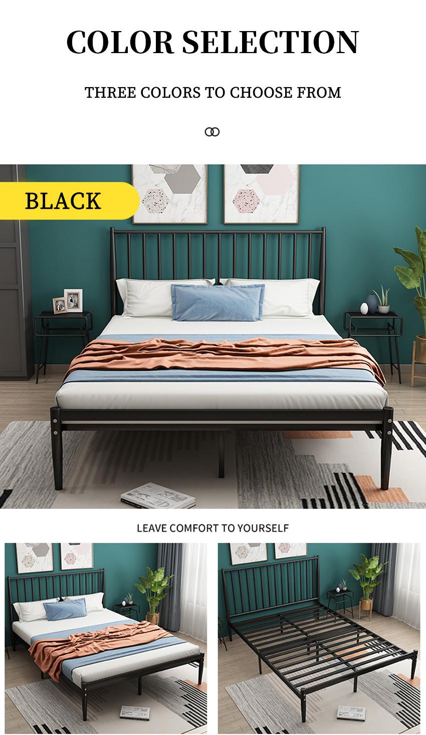 Modern Bedroom Vocation Hotel Furniture Black Matte Iron King Bed