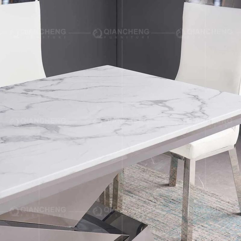 Modern Dining Room Silver Stainless Steel Marble Dining Tables