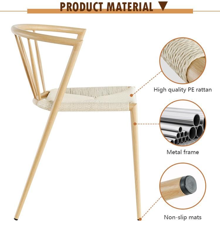 Wholesale Outdoor Metal Style Wooden Effect Legs Dining Coffee House Rattan Restaurant Chair