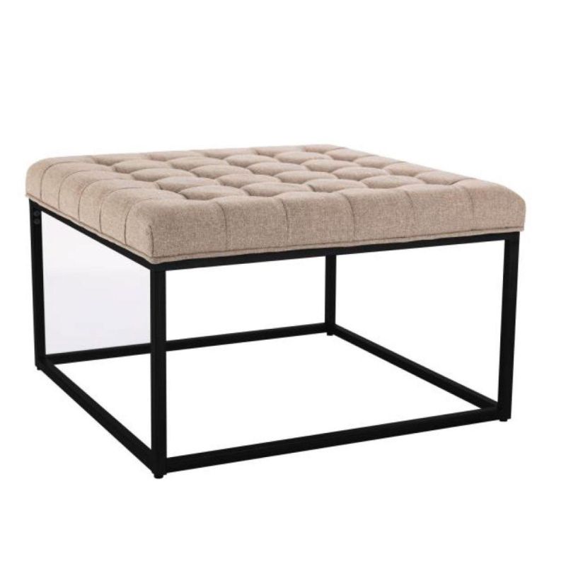 Modern Square Stool Fabric Soft Cushion Bedroom Sofa Side Living Room Bench Stool with Black Powder Coated Legs