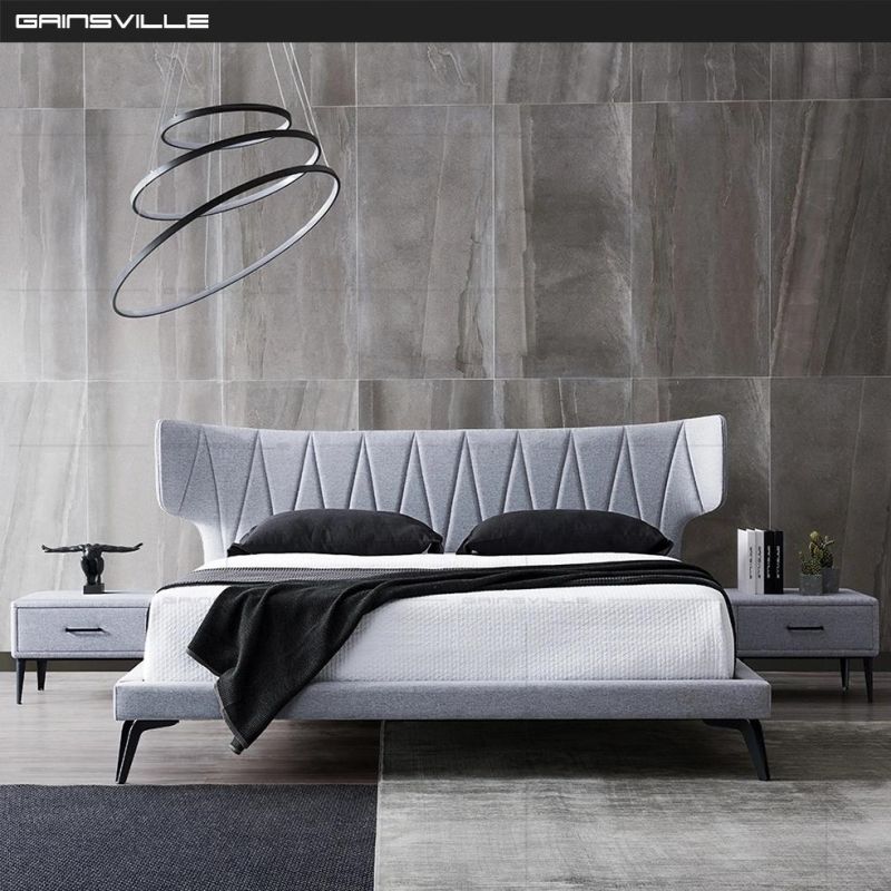 Italy Simple Appartment/Hotel Modern Bedroom Furniture Design Modern King Beds Set Solid Wood Legs Leather/Fabric Bed