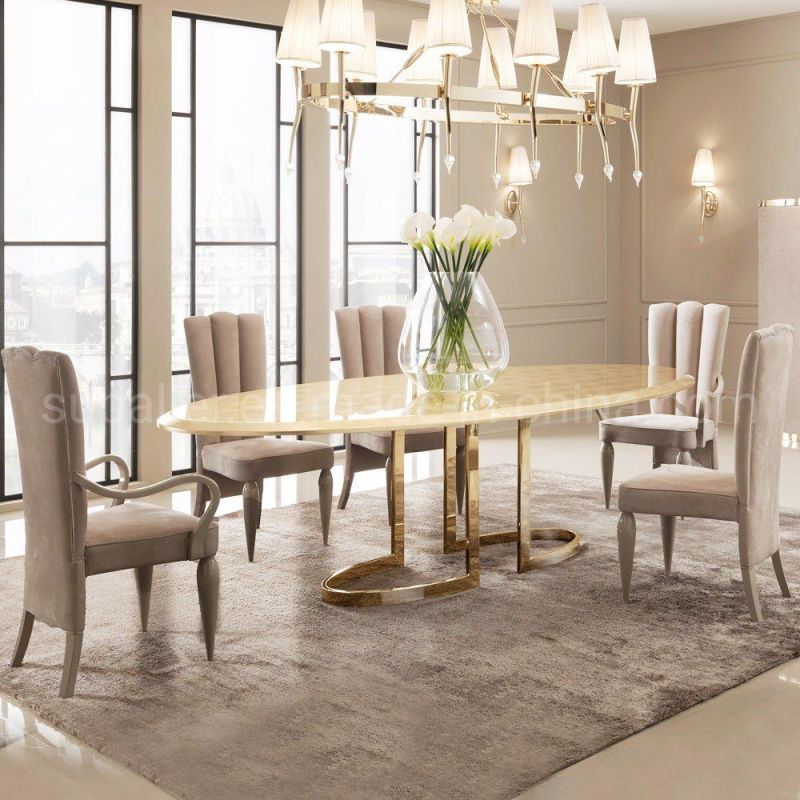 Dining Room Furniture Stainless Steel Oval Marble Dinner Table