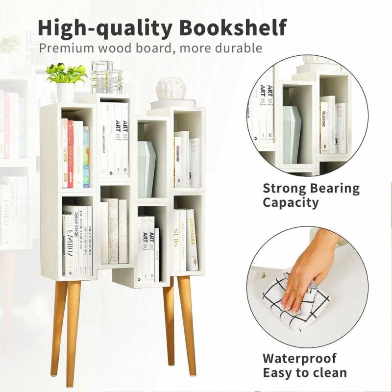 Cube Bookcase 2 Tier Modern Bookcase with Legs, Wood Bookshelves Leg Bookcase, Free Standing Open Book Shelves, Oak Display Bookcases for Bedroom, Living Room