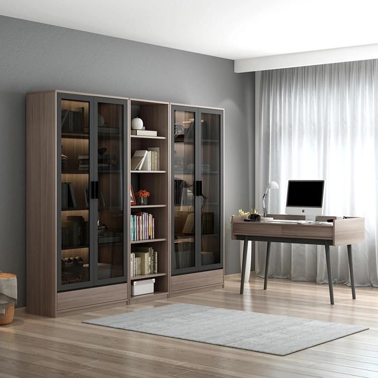 Modern Office Furniture with Glass Doors High Office Wooden Filling Cabinet with Bookcases