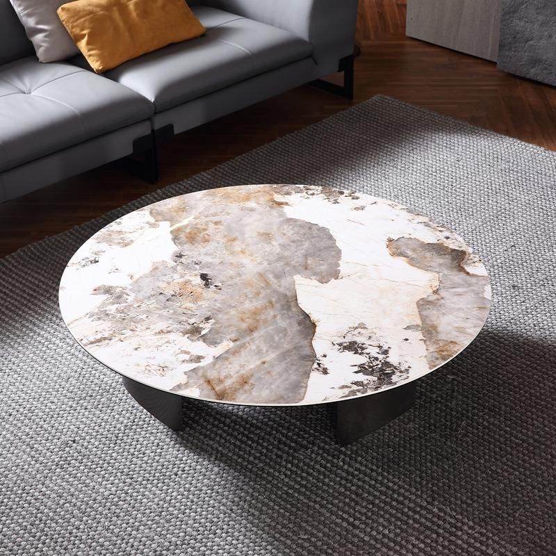 Modern Furniture Stainless Steel Round Marble Sintered Stone Coffee Table