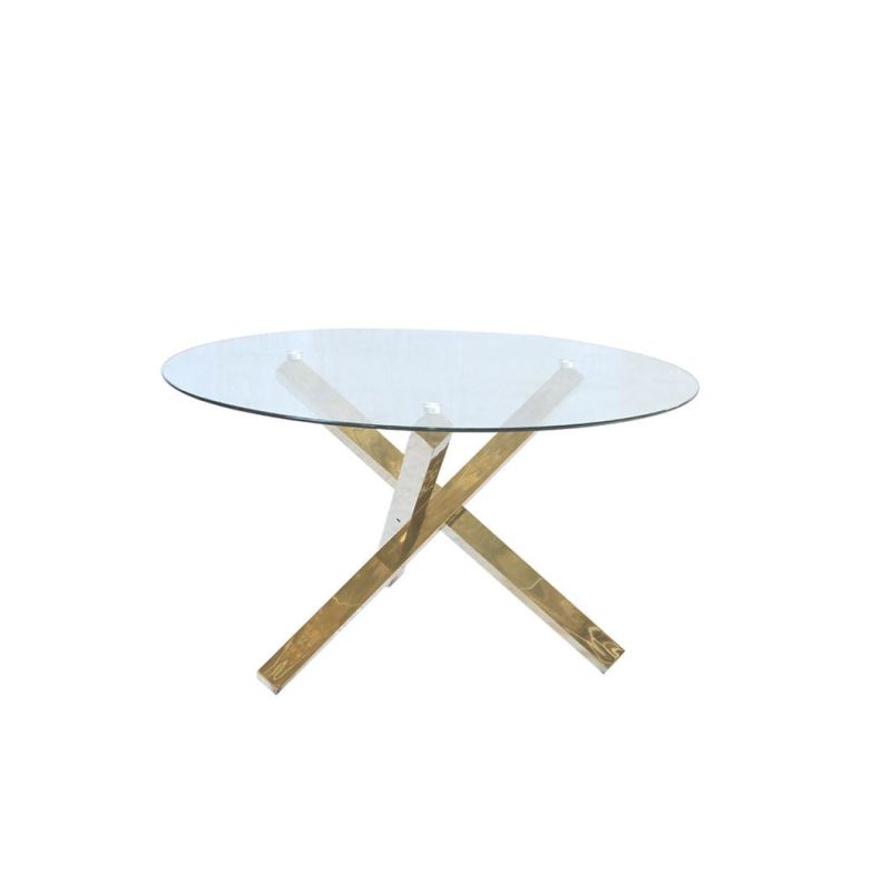 Modern Home Dining Room Furniture Clear Glass Round Golden Stainless Steel Dining Table for Outdoor Garden