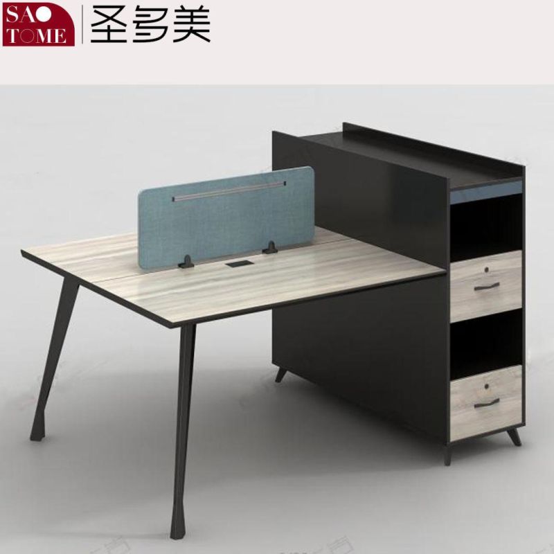 Office Furniture Two-Seater with Side Cabinet and Two Countertops Splicing Desk