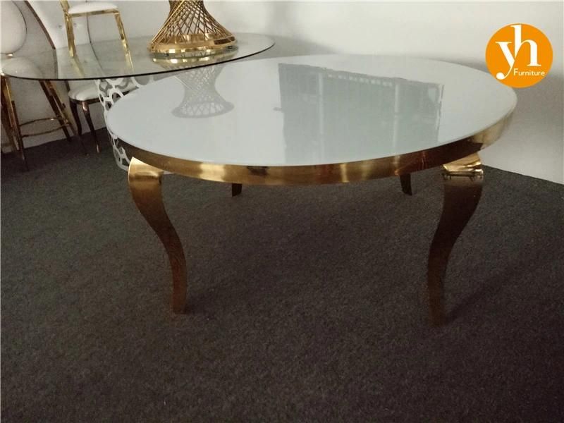 Hotel Indoor Furniture Modern Style Restaurant Table Luxury Round Marble Coffee Table Dining Table with Brass Metal Base