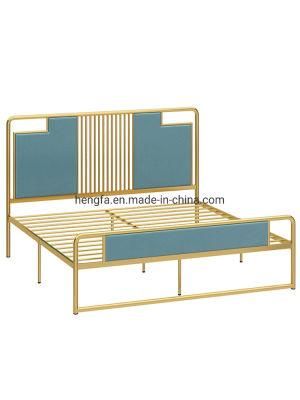 Modern Hotel Furniture Bedroom Upholstered Leather Metal King Bed