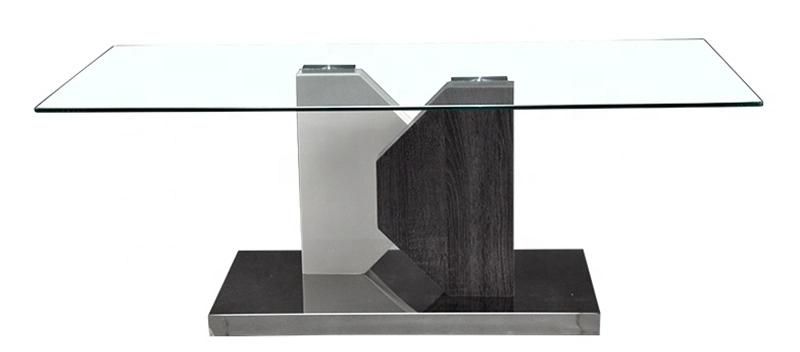 New Design Home Furniture Modern Rectangle Simple Style Glass Coffee Table with Stainless Steel Base