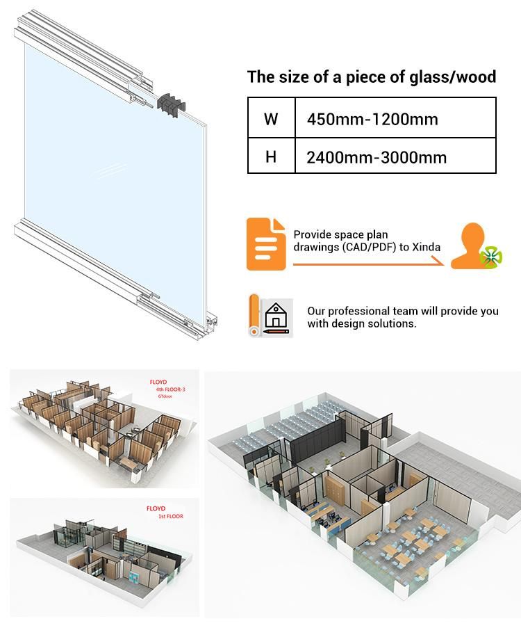 Wholesale Modular Glass Wall Metal Partition Manufacture Indoor Glass Glazed Wall Soundproof Office Furniture