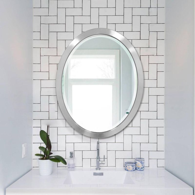 Hangs Horizontal or Vertical Wall Mirror for Bathroom with Stainless Steel Frame Mirror