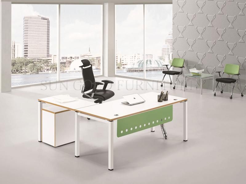 Factory Cheap Popular L Bureau Shape Office Table Computer Desk with Steel Leg