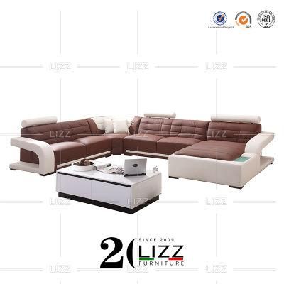 Modern Design Wooden Furniture Leisure Geniue Leather Corner Sofa with Storage