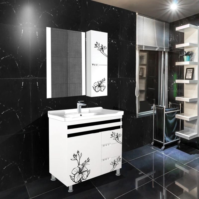 New Design White and Black Stainless Steel Furniture Bathroom Furniture with Mirror Cabinet