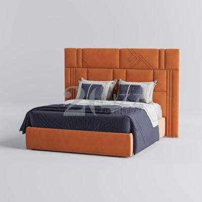 High Quality Hotel Bedroom Furniture Set Modern Home Fabric King Size Bed with Headboard Wall