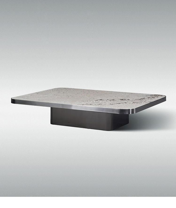 Home Furniture Titanium Rectangle White Marble Rock Plate Coffee Table