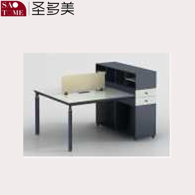 Modern Office Furniture Desk Four-Person Work Table with Screen Clip and File Rack