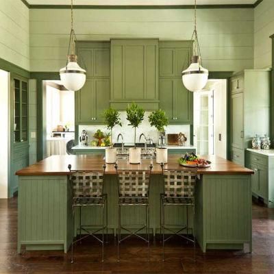 Premade Simple Lacquer Wood Kitchen Cabinets Furniture Design Modern Home Green Kitchen Cabinet