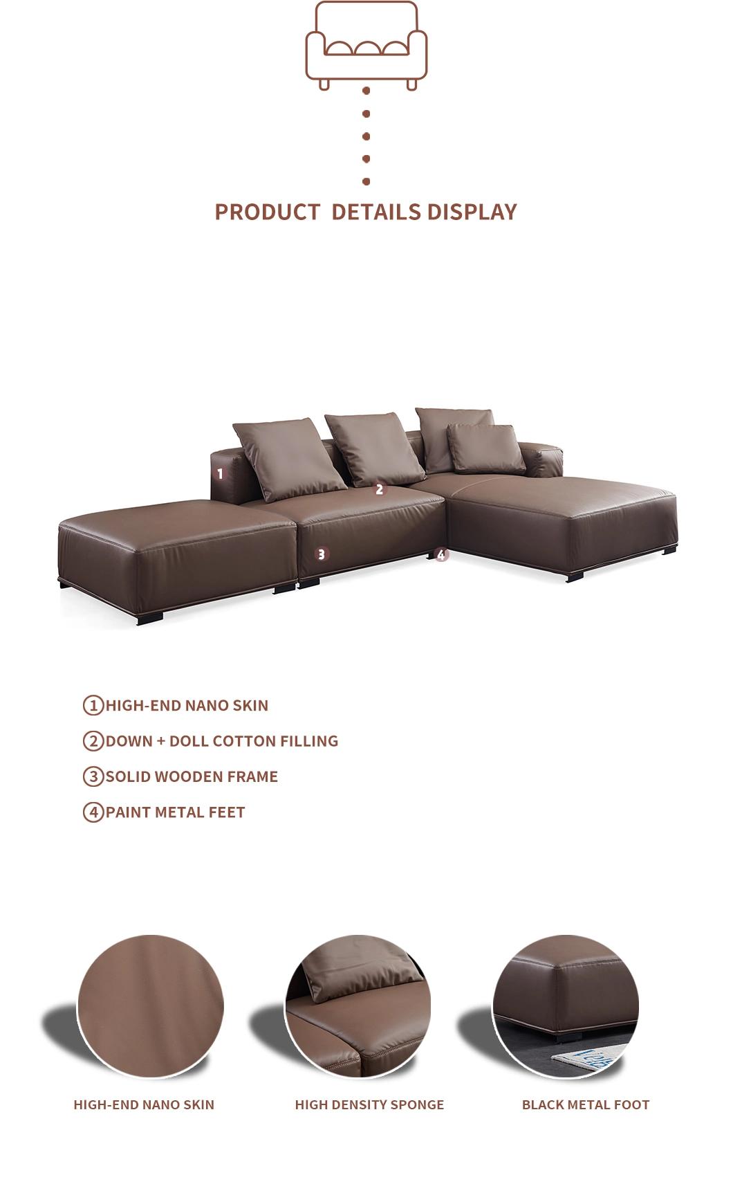 Italian Style Modern Nano Leather Safa Set L Shape Sofa Wooden Couch Sectional Sofa Living Room Furniture Sofa Hotel Furniture Home Furniture