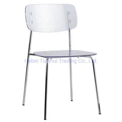 Modern Furniture Dining Room Chair Stackable Transparent PC Dining Chairs with Chromed Legs for Outdoor Furniture