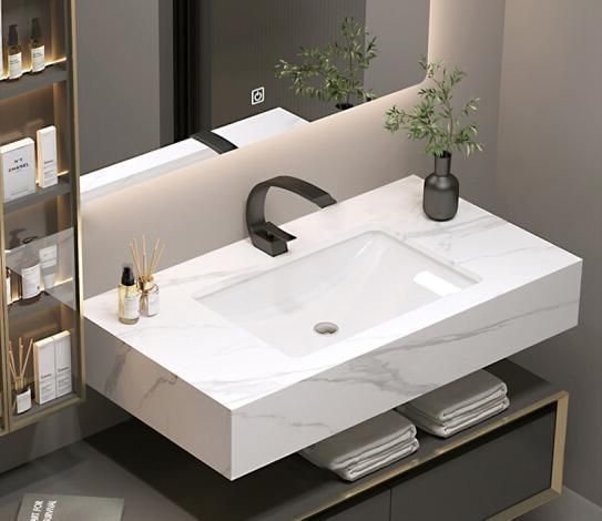 Modern Simple Light Luxury Solid Wood Bathroom Cabinet Wash Basin Make-up Table 80cm Marble Countertop