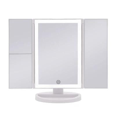 Hot Selling LED Products Trifold LED Makeup Mirror Touch Sensor Wholesale Lighted Makeup Mirror